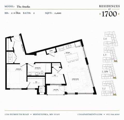 The Amelia Floor plan at Residences at 1700, Minnesota